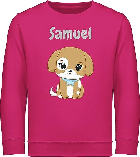 Sweater Kinder Sweatshirt Jungen Mädchen Pullover - Süßer Hund Hunde Hundemotiv Dog Dogs - 128 (7/8 Jahre) - Fuchsia - hundebesitzer kinderpullover hunden hundemotiven hundemotive hunde. von Geschenk mit Namen personalisiert by Shirtracer