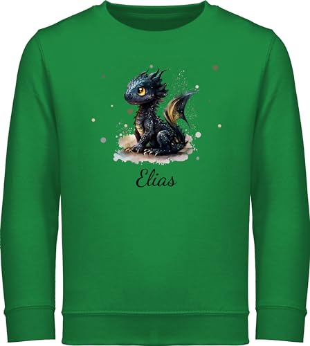 Sweater Kinder Sweatshirt Jungen Mädchen Pullover - Süßer Kleiner Drache mit Namen I Nachtdrache I Dragon I Drachen I Drachenzähmen - 104 (3/4 Jahre) - Grün - Dragons zähmen Pulli drachenmotiv von Geschenk mit Namen personalisiert by Shirtracer
