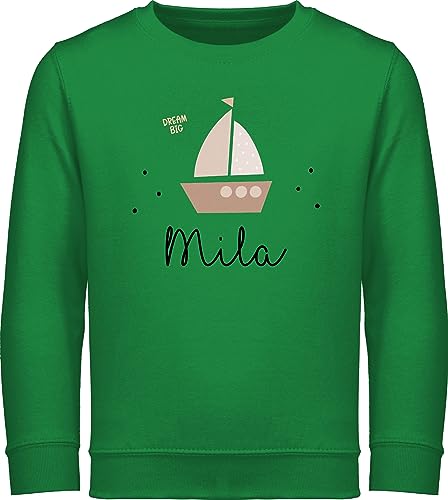 Sweater Kinder Sweatshirt Jungen Mädchen Pullover - Süßes Segelboot Boot Segler - 140 (9/11 Jahre) - Grün - segler-Geschenk Junge und Name Kind von Geschenk mit Namen personalisiert by Shirtracer