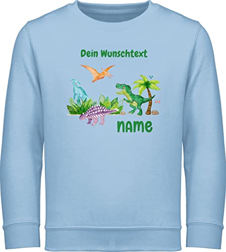 Sweater Kinder Sweatshirt Jungen Mädchen Pullover - Tiere - Dino Dinos Dinosaurier - 116 (5/6 Jahre) - Hellblau - Sweat personalisierte Geschenke Name Pulli Tier Kita Langarm Tieren von Geschenk mit Namen personalisiert by Shirtracer