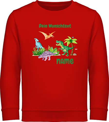 Sweater Kinder Sweatshirt Jungen Mädchen Pullover - Tiere - Dino Dinos Dinosaurier - 128 (7/8 Jahre) - Rot - Sweat personalisierte Geschenke Name Pulli Tier Kita Langarm Tieren personalisierter von Geschenk mit Namen personalisiert by Shirtracer