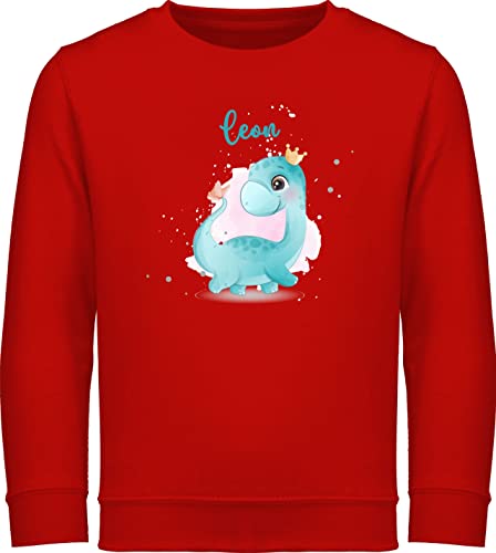Sweater Kinder Sweatshirt Jungen Mädchen Pullover - Dinosaurier personalisiert mit Name I Geschenk Dinos I Saurier I Dinosaurier I Urzeittier I Dino - 104 (3/4 Jahre) - Rot - Pulli Tier Tiere Sweat von Geschenk mit Namen personalisiert by Shirtracer