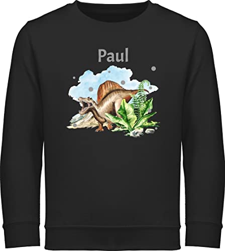 Sweater Kinder Sweatshirt Jungen Mädchen Pullover - Dinosaurier Dino - Dinos - 116 (5/6 Jahre) - Schwarz - Sweatshirts Pulli Tier Name Sweat Tieren Junge saurier Kind Motiv personalisierter und von Geschenk mit Namen personalisiert by Shirtracer