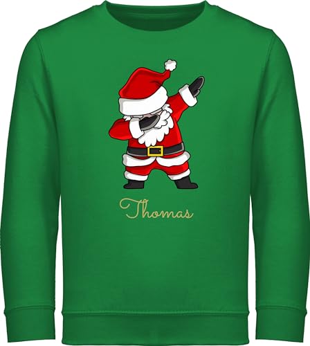 Sweater Kinder Sweatshirt Jungen Mädchen Pullover - Weihnachten - Dab Dabbing Weihnachtsmann mit Name I Weihnachtsmotiv - 128 (7/8 Jahre) - Grün - weihnachtspulli Jungs weinachts Pulli von Geschenk mit Namen personalisiert by Shirtracer