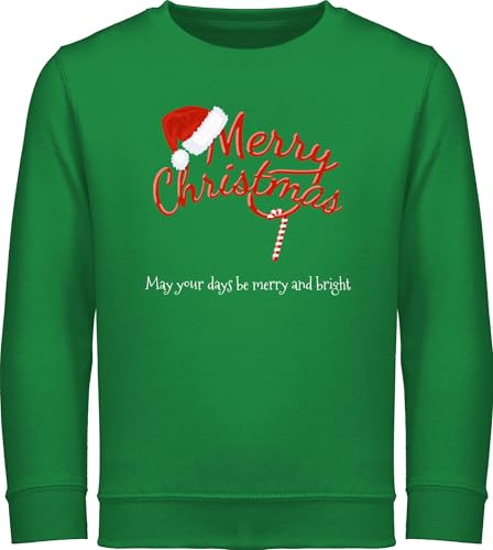 Sweater Kinder Sweatshirt Jungen Mädchen Pullover - Weihnachten Geschenke - Merry Christmas Zuckerstange mit Text - 128 (7/8 Jahre) - Grün - Weihnachtspullover Junge 152 Weihnachts zuckerstangen von Geschenk mit Namen personalisiert by Shirtracer