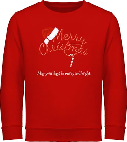 Sweater Kinder Sweatshirt Jungen Mädchen Pullover - Weihnachten Geschenke - Merry Christmas Zuckerstange mit Text - 140 (9/11 Jahre) - Rot - Weihnachtspullover Junge 152 Weihnachts zuckerstangen von Geschenk mit Namen personalisiert by Shirtracer