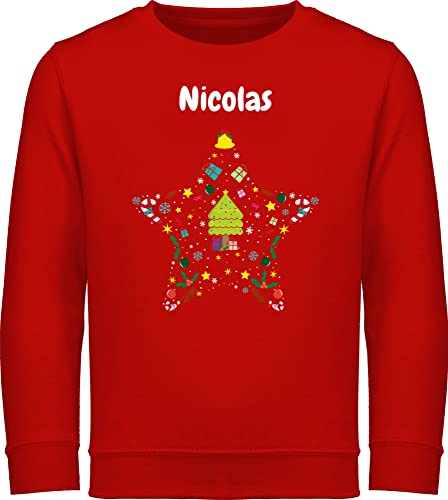 Sweater Kinder Sweatshirt Jungen Mädchen Pullover - Weihnachten Geschenke - Weihnachtsstern Name anpassbar - 140 (9/11 Jahre) - Rot - weihnachtspullover junge 152 weihnachts pullies von Geschenk mit Namen personalisiert by Shirtracer