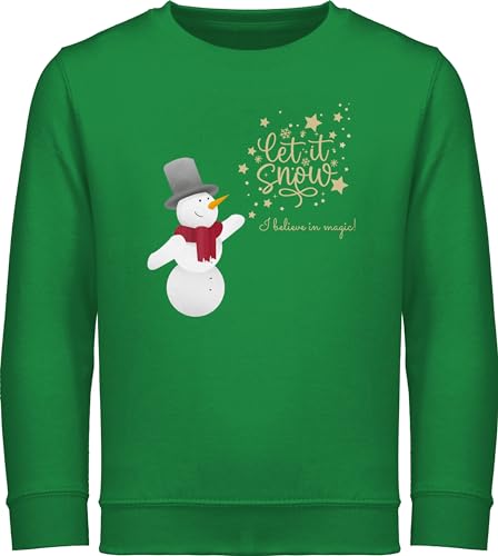 Sweater Kinder Sweatshirt Jungen Mädchen Pullover - Weihnachten - Schneemann mit Wunschtext Text - Let it Snow - 116 (5/6 Jahre) - Grün - weihnachtspulli Jungs weinachts pullies von Geschenk mit Namen personalisiert by Shirtracer