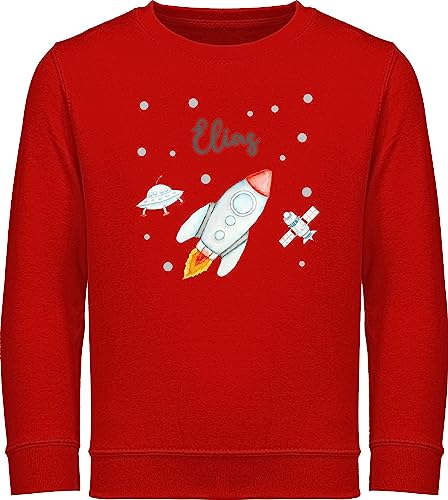 Sweater Kinder Sweatshirt Jungen Mädchen Pullover - Weltall - Rakete mit Name personalisiert I Flugrakete I Raumfahrt I Weltraum I Astronaut Geschenk - 104 (3/4 Jahre) - Rot - Planeten raketen Kind von Geschenk mit Namen personalisiert by Shirtracer