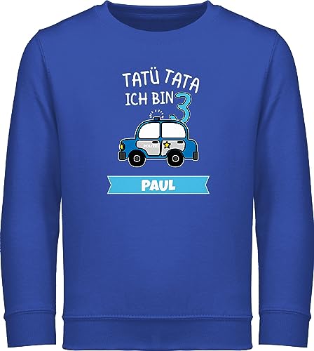 Sweater Kinder Sweatshirt Jungen Mädchen Pullover - 3. Geburtstag - Ich bin 3 Polizei TatüTata ich werde 3 Polizeiauto - 104 (3/4 Jahre) - Royalblau - jahre name junge geburtstagsshirt langarm von Geschenk mit Namen personalisiert by Shirtracer