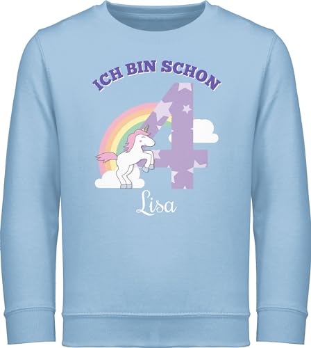 Sweater Kinder Sweatshirt Jungen Mädchen Pullover - 4. - Ich Bin Schon 4 - Einhorn Unicorn Fabelwesen - Vierter Geburtstag - 104 (3/4 Jahre) - Hellblau - personalisierte 4.Geburtstag Jahre Name von Geschenk mit Namen personalisiert by Shirtracer