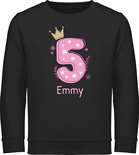 Sweater Kinder Sweatshirt Jungen Mädchen Pullover - 5. Geburtstag - 5 mit Name - 128 (7/8 Jahre) - Schwarz - Kind 5.Geburtstag Langarm Jahre reitpullover und pullis Pulli kinderpullover Junge von Geschenk mit Namen personalisiert by Shirtracer