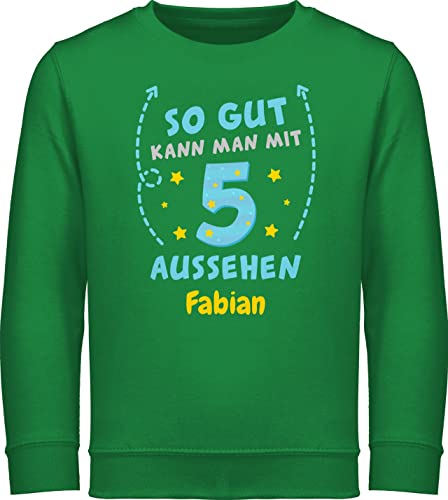 Sweater Kinder Sweatshirt Jungen Mädchen Pullover - 5. Geburtstag - So gut kann Man mit 5 Aussehen - bunt wie gemalt - 116 (5/6 Jahre) - Grün - 5.Geburtstag Pulli Name Hoodies Jahre Langarm und von Geschenk mit Namen personalisiert by Shirtracer