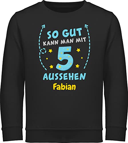 Sweater Kinder Sweatshirt Jungen Mädchen Pullover - 5. Geburtstag - So gut kann Man mit 5 Aussehen - bunt wie gemalt - 116 (5/6 Jahre) - Schwarz - 5.Geburtstag Hoodies Jahre Pulli Name Langarm und von Geschenk mit Namen personalisiert by Shirtracer