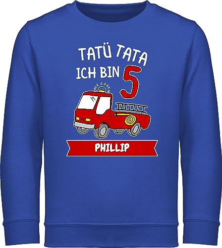 Sweater Kinder Sweatshirt Jungen Mädchen Pullover - 5. Geburtstag - Tatü Tata Ich bin 5 - Tatütata ich werde 5 Feuerwehrauto ist da - 116 (5/6 Jahre) - Royalblau - und name junge jahre kind von Geschenk mit Namen personalisiert by Shirtracer