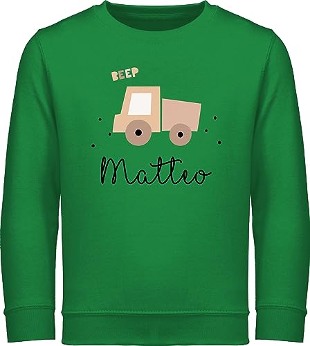 Sweater Kinder Sweatshirt Jungen Mädchen Pullover - Bagger - Süßes Baustellenfahrzeug Baustelle Kipper LKW - 104 (3/4 Jahre) - Grün - baggerfahrer baufahrzeug fahrzeug fahrzeuge junge von Geschenk mit Namen personalisiert by Shirtracer