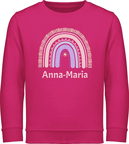 Sweater Kinder Sweatshirt Jungen Mädchen Pullover - Boho - Regenbogen - Name und Sonne - 128 (7/8 Jahre) - Fuchsia - personalisierte Kleidung Bedrucken Lassen kinderpullover Names namens Geschenke von Geschenk mit Namen personalisiert by Shirtracer