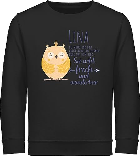 Sweater Kinder Sweatshirt Jungen Mädchen Pullover - Eule Eulen Owl Geschenk zur Taufe Geburt Kommunion Konfirmation Jugendweihe - 140 (9/11 Jahre) - Schwarz - Owls personalisierte und Name von Geschenk mit Namen personalisiert by Shirtracer