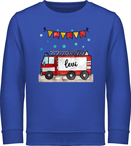 Sweater Kinder Sweatshirt Jungen Mädchen Pullover - Feuerwehr - Feuerwehrauto - Geschenk - 116 (5/6 Jahre) - Royalblau - und Name Kind Junge Pulli personalisierte Geschenke Jungs personalisiertes von Geschenk mit Namen personalisiert by Shirtracer