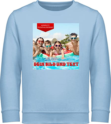 Sweater Kinder Sweatshirt Jungen Mädchen Pullover - Bild - Eigenem Foto - 152 (12/13 Jahre) - Hellblau - selbst Bilder Dein Text designen erstellen personalisierbare schriften von Geschenk mit Namen personalisiert by Shirtracer