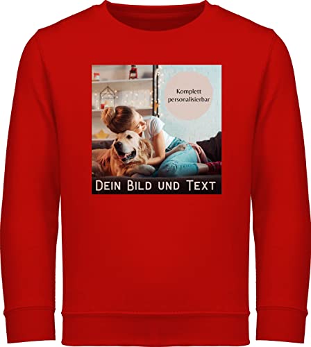 Sweater Kinder Sweatshirt Jungen Mädchen Pullover - eigenem - Foto Bild Geschenk - 140 (9/11 Jahre) - Rot - Bedrucken selber Machen with Your own Photo and Text personalisierbarer Fotoprint bildern von Geschenk mit Namen personalisiert by Shirtracer