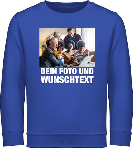 Sweater Kinder Sweatshirt Jungen Mädchen Pullover - Mit Bild eigenem Foto Name Text Wunschtext - 116 (5/6 Jahre) - Royalblau - Logo Bedrucken selbstgestalten selber erstellen personalisiertem Druck von Geschenk mit Namen personalisiert by Shirtracer