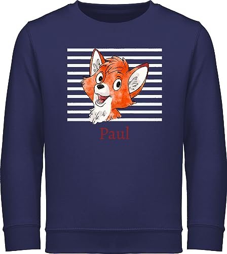 Sweater Kinder Sweatshirt Mädchen Pullover - Süßer Fuchs - Jungen Geschenk Fox - 128 (7/8 Jahre) - Navy Blau - +mit+Fuchs Name von Geschenk mit Namen personalisiert by Shirtracer