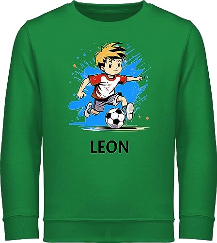 Sweater Sweatshirt Jungen Mädchen Pullover - Fußball Junge Fußballer Geschenk Kinder Name - 104 (3/4 Jahre) - Grün - Geschenke Fussball Fussballer fussballfan für Fussballfans fußballmotiv von Geschenk mit Namen personalisiert by Shirtracer