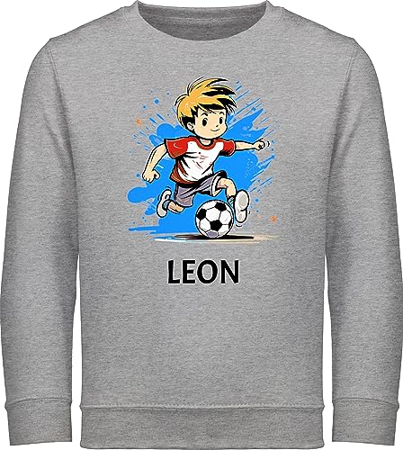 Sweater Sweatshirt Jungen Mädchen Pullover - Fußball Junge Fußballer Geschenk Kinder Name - 152 (12/13 Jahre) - Grau meliert - personalisierter Fussball Pulli Fussballer Geschenke fussballfan von Geschenk mit Namen personalisiert by Shirtracer