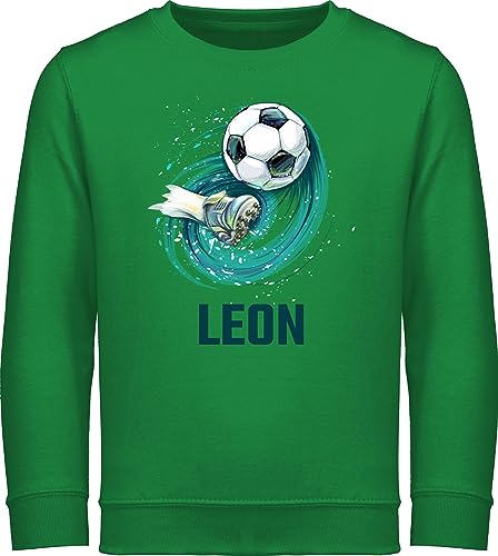 Sweater Kinder Sweatshirt Jungen Mädchen Pullover - Fußball Schuss Cool Fußballfan - 104 (3/4 Jahre) - Grün - Langarm Fussball fusball Geschenke Kind Kinder-Pullover Football Sweat Fussballer von Geschenk mit Namen personalisiert by Shirtracer