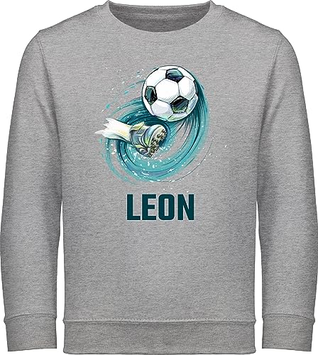 Sweater Kinder Sweatshirt Jungen Mädchen Pullover - Fußball Schuss Cool Fußballfan - 140 (9/11 Jahre) - Grau meliert - fußballer hoddies/pullies fussball fusball geschenke kinder-pullover von Geschenk mit Namen personalisiert by Shirtracer