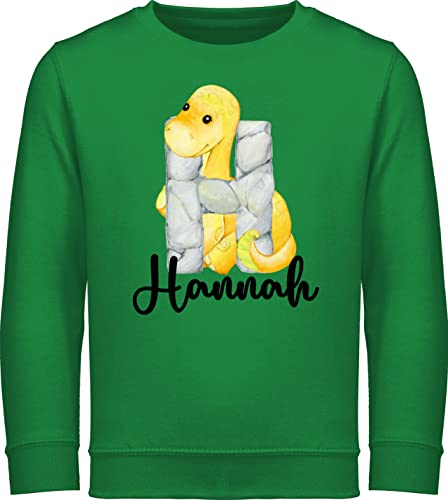 Sweater Kinder Sweatshirt Jungen Mädchen Pullover - Individuelles Name für Junge - Dino Dinos Dinosaurier Anfangsbuchstabe - 140 (9/11 Jahre) - Grün - Personalized personalierste Geschenke von Geschenk mit Namen personalisiert by Shirtracer