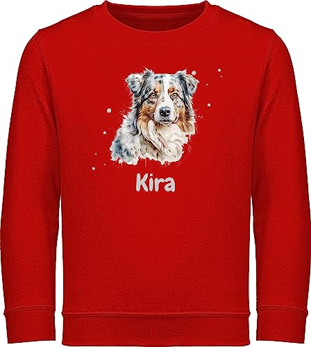 Sweater Kinder Sweatshirt Jungen Mädchen Pullover - Hunde - Australian Shepherd - Hundebesitzern Geschenk - 140 (9/11 Jahre) - Rot - Hundebesitzer Shepard Hund Aussie hundemotiv Australian+Shepherd von Geschenk mit Namen personalisiert by Shirtracer