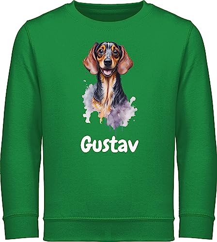 Sweater Kinder Sweatshirt Jungen Mädchen Pullover - Hunde - Dackel - Hundebesitzern Geschenk - 128 (7/8 Jahre) - Grün - Hund selbst Design hundemotiv Geschenke Hundebesitzer hundemotive Hunden und von Geschenk mit Namen personalisiert by Shirtracer