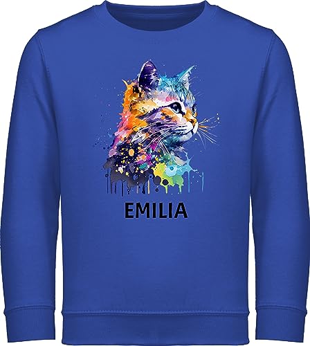 Sweater Kinder Sweatshirt Jungen Mädchen Pullover - Katze Cat Citten Katzen Cats Katzenlieberhaber - 140 (9/11 Jahre) - Royalblau - Geschenke für eine katzenliebhaberin personalisierte katzenmotiv von Geschenk mit Namen personalisiert by Shirtracer