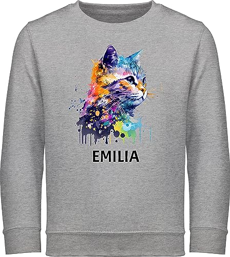 Sweater Kinder Sweatshirt Jungen Mädchen Pullover - Katze Cat Citten Katzen Cats Katzenlieberhaber - 152 (12/13 Jahre) - Grau meliert - für eine katzenliebhaberin katzenmotiv geschenke von Geschenk mit Namen personalisiert by Shirtracer