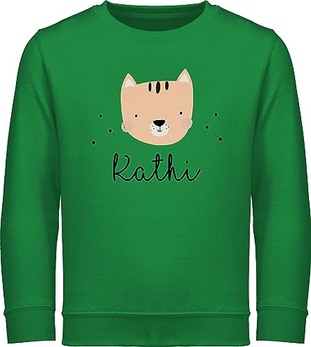 Sweater Kinder Sweatshirt Jungen Mädchen Pullover - Süße Katze Katzen Hauskatze Katzenmotiv Cat - 128 (7/8 Jahre) - Grün - Geschenke für eine katzenliebhaberin katzenbesitzerin personalisierte von Geschenk mit Namen personalisiert by Shirtracer