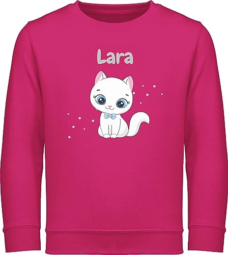 Sweater Kinder Sweatshirt Jungen Mädchen Pullover - Süße Katze Katzen Katzenmotiv Cat Cats - 128 (7/8 Jahre) - Fuchsia - geschenke für eine katzenliebhaberin pulli katzenbesitzerin von Geschenk mit Namen personalisiert by Shirtracer