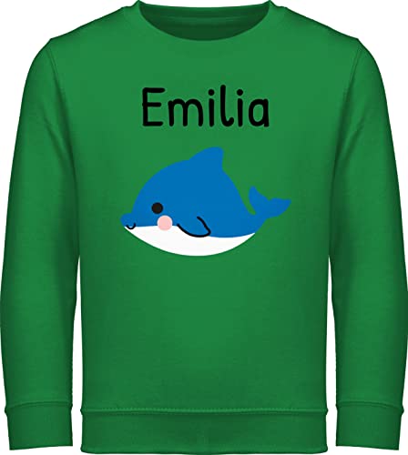 Sweater Kinder Sweatshirt Jungen Mädchen Pullover - Name - Süßer Delfin - 116 (5/6 Jahre) - Grün - personalisierte Pulli Kindergarten Kind Kita kinderpullover Geschenke delfinen reitpullover von Geschenk mit Namen personalisiert by Shirtracer