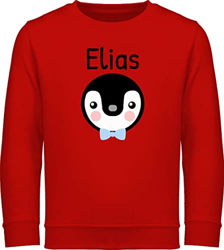 Sweater Kinder Sweatshirt Jungen Mädchen Pullover - Name - Süßer Pinguin - 116 (5/6 Jahre) - Rot - Pinguine Pulli personalisierte Kindergarten Kind Geschenke personalisierter 104 Pinguinen von Geschenk mit Namen personalisiert by Shirtracer