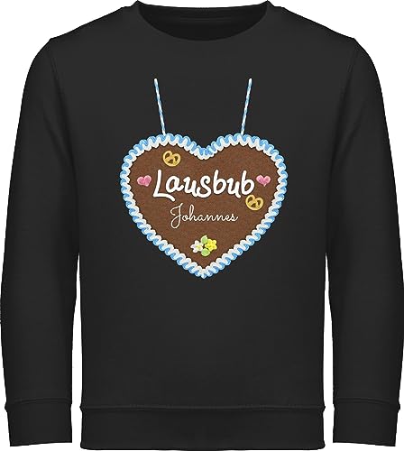 Sweater Kinder Sweatshirt Jungen Mädchen Pullover - Kompatibel Oktoberfest - Lausbub - Lebkuchenherz und Dein Name - 116 (5/6 Jahre) - Schwarz - trachten- wunschtext volksfest bayrischer abend von Geschenk mit Namen personalisiert by Shirtracer