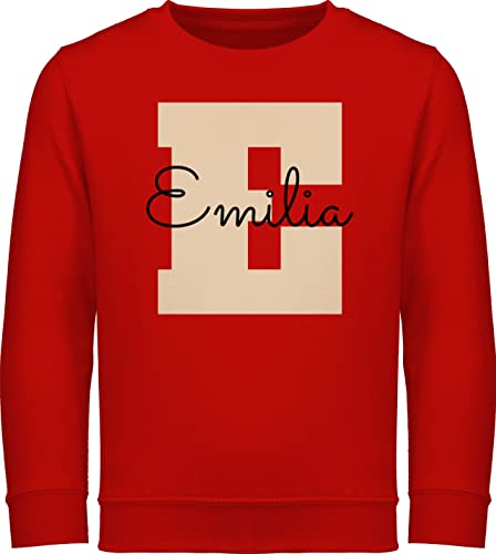 Sweater Kinder Sweatshirt Jungen Mädchen Pullover - Anfangsbuchstabe Name - Personalisiertes Geschenke mit Namen Weihnachts-Geschenke Geschenkideen Wichtelgeschenk - 128 (7/8 Jahre) - Rot von Geschenk mit Namen personalisiert by Shirtracer