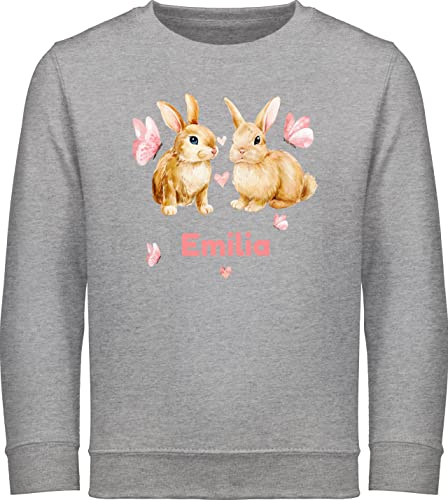 Sweater Kinder Sweatshirt Jungen Pullover - Ostergeschenke Ostern - Süße Hasen Mädchen - Osterhasen Geschenk - 104 (3/4 Jahre) - Grau meliert - Easter Gifts hase personalisierte Oster Osterhase von Geschenk mit Namen personalisiert by Shirtracer