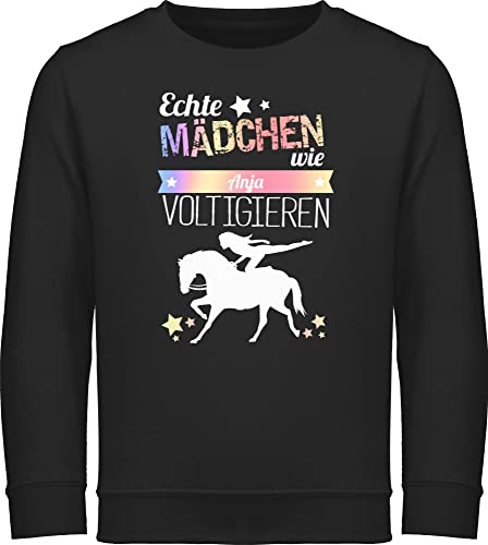 Sweater Kinder Sweatshirt Jungen Pullover - Pferd Pferde - Echte Mädchen voltigieren Namen - 140 (9/11 Jahre) - Schwarz - Name selbst gestalten pferdegeschenk für Reiter von Geschenk mit Namen personalisiert by Shirtracer