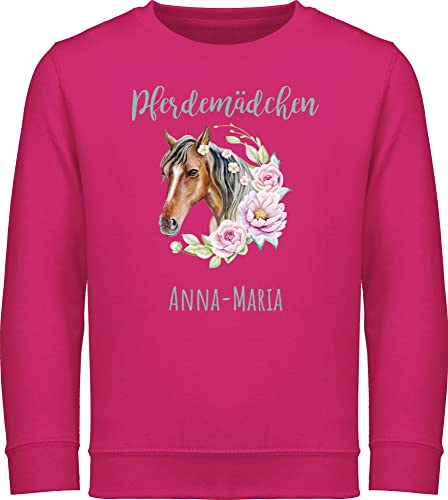 Sweater Kinder Sweatshirt Jungen Mädchen Pullover - Pferd Pferde - Pferdemädchen - 128 (7/8 Jahre) - Fuchsia - Geschenke Reiter Name personalisierte pferdemotiv pferden für pferdefans reiterinnen von Geschenk mit Namen personalisiert by Shirtracer