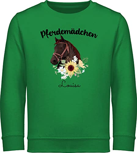 Sweater Kinder Sweatshirt Jungen Pullover - Pferd - Pferdemädchen Pferde Mädchen - 116 (5/6 Jahre) - Grün - Geschenke für reiterinnen selbst Bedrucken personalisierter personalisierte Name von Geschenk mit Namen personalisiert by Shirtracer