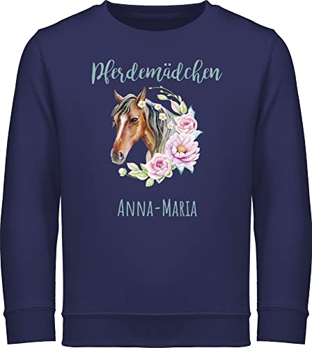 Sweater Kinder Sweatshirt Jungen Mädchen Pullover - Pferd Pferde - Pferdemädchen - 140 (9/11 Jahre) - Navy Blau - pferdeliebhaber langarm voltigieren pulli reite junge pferdemotiv reit von Geschenk mit Namen personalisiert by Shirtracer