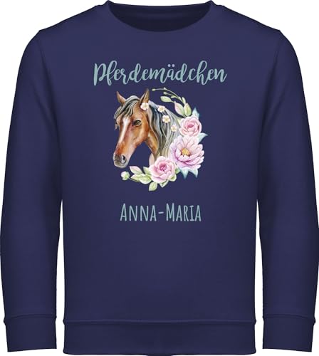 Sweater Kinder Sweatshirt Jungen Mädchen Pullover - Pferde - Pferdemädchen Geschenk Pferd mit Name personalisiert I Pferdeliebhaber Sparbüchse - 140 (9/11 Jahre) - Navy Blau - gestalten von Geschenk mit Namen personalisiert by Shirtracer