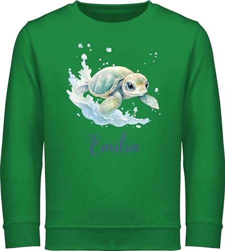 Sweater Kinder Sweatshirt Jungen Mädchen Pullover - Zootiere - Schildkröte Panzertier - 128 (7/8 Jahre) - Grün - Geschenke Thema schildkröten personalierten schildkrötenmotiv und Name von Geschenk mit Namen personalisiert by Shirtracer