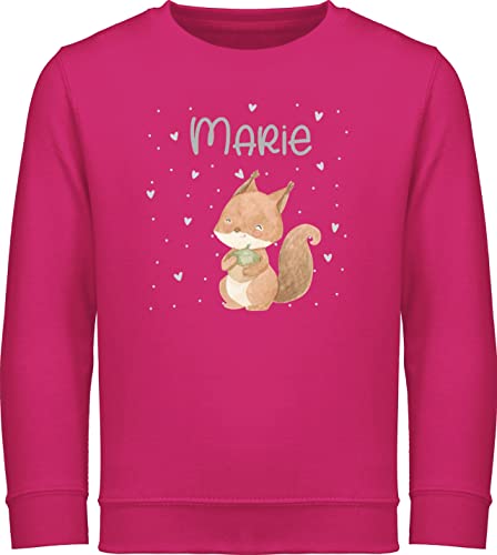 Sweater Kinder Sweatshirt Jungen Mädchen Pullover - Tiere - Eichhörnchen Eichhorn Squirrel - 140 (9/11 Jahre) - Fuchsia - Name und Tier personalisierte Geschenke Personalisieren Dino Tieren kleine von Geschenk mit Namen personalisiert by Shirtracer